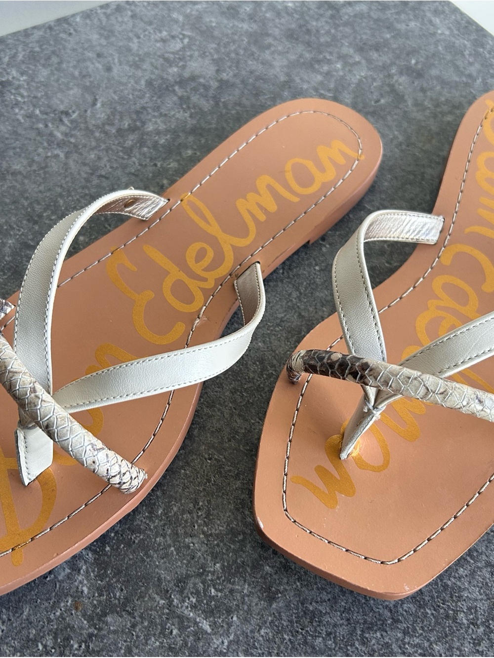 NEW - Delman Silver Metallic Leather Thong Sandals - Women